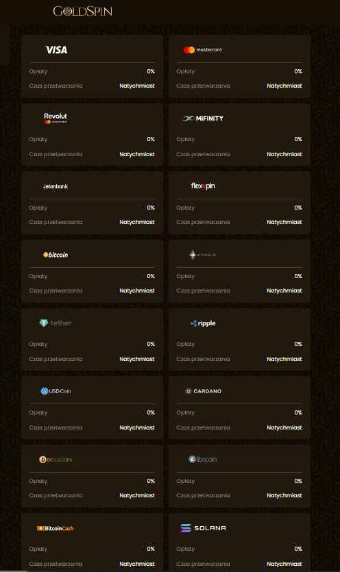 Goldspin metody płatności