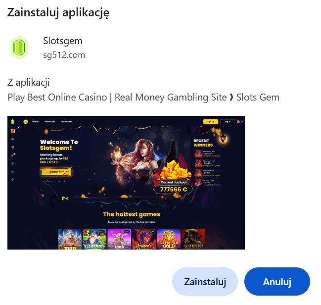 Slotsgem aplikacja mobilna