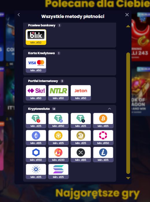 Slotsgem Casino metody płatności
